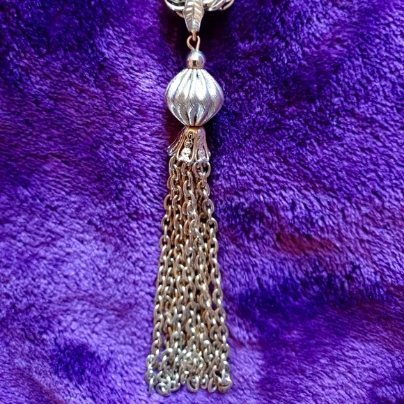 Vintage Boho Gold Chain Tassel Necklace Unmarked 70's Jewelry - Picture 3 of 6